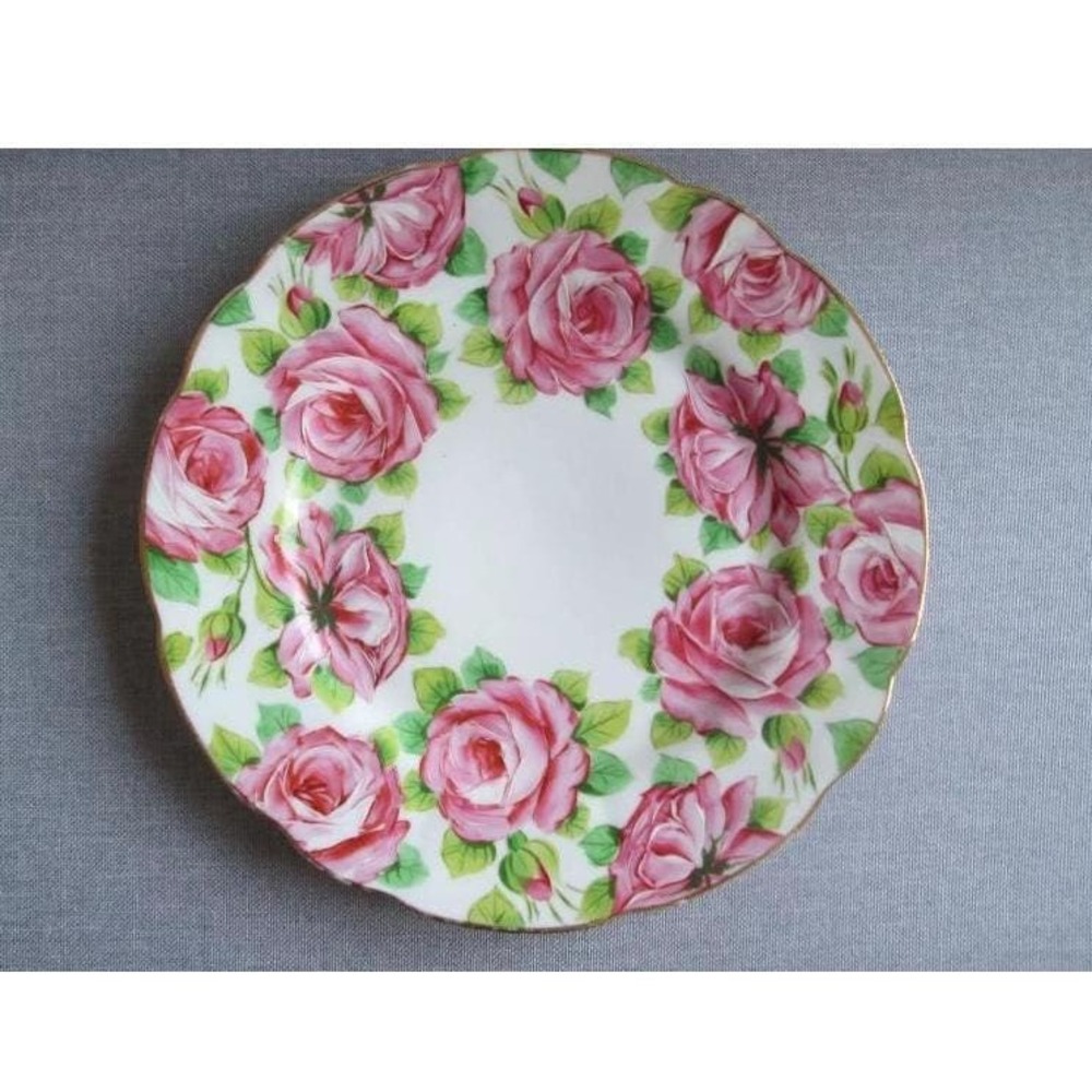 VTG‎ SAXE German Scalloped Pink Rose Plate Floral Cottage Chic Marked GardenCore